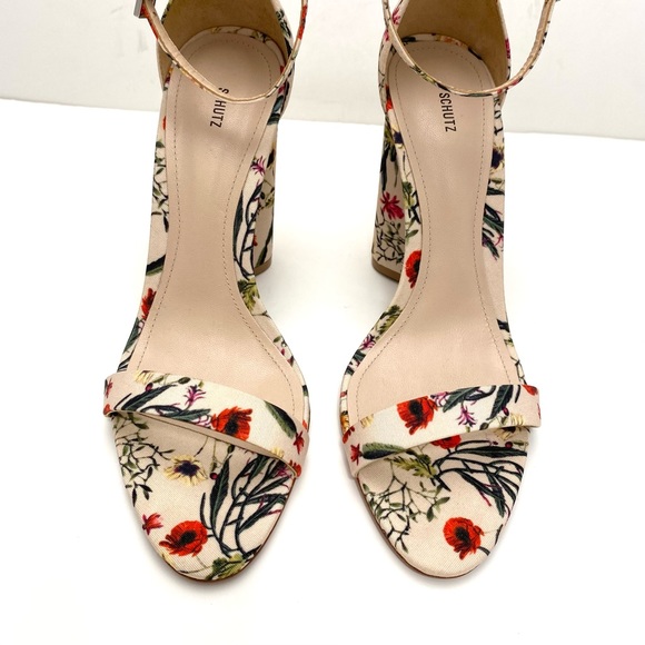 Schutz Jeannine Floral Strap Block High Heel in Nude Beige Size 9.5 New with Tag - Picture 4 of 11